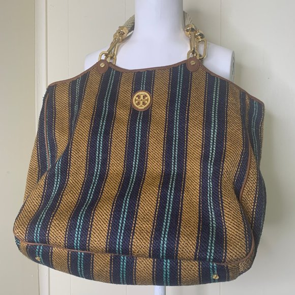 Tory Burch Handbags - TORY BURCH Logo Mark Stripe Shoulder Bag Tote Bag